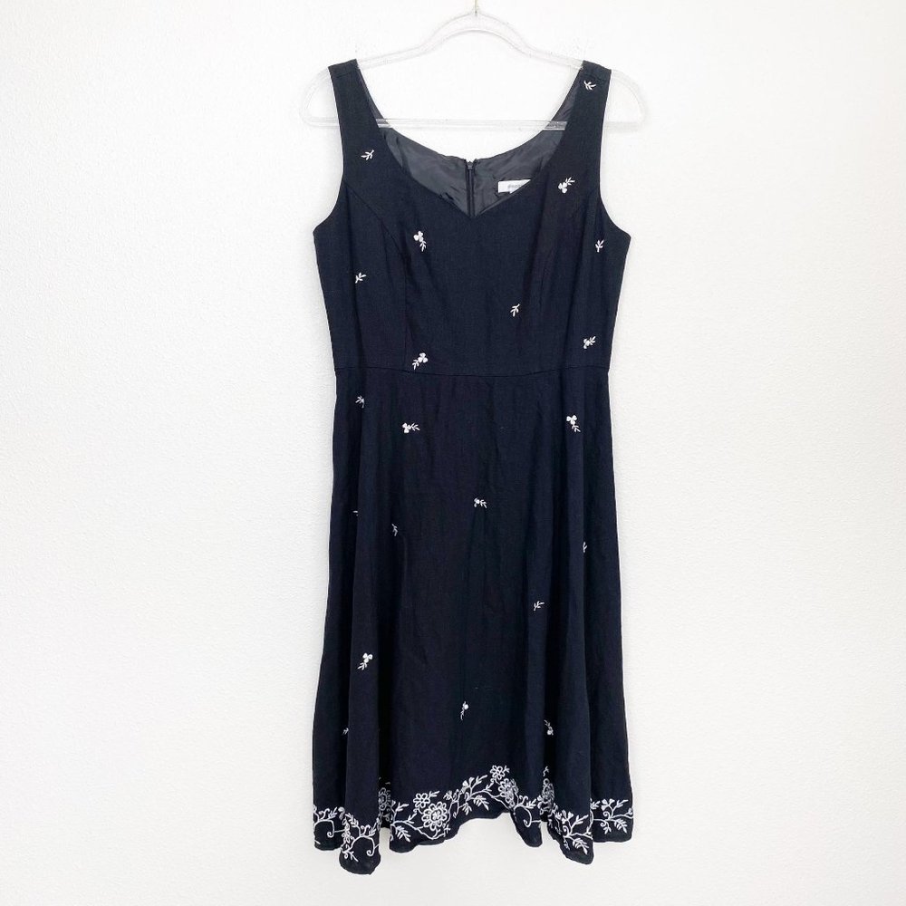 Dressbarn Black Embroidered Linen Blend Tank Dress